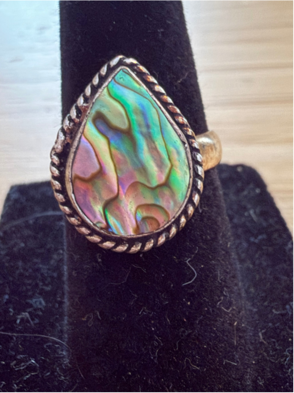 Boutique Style Abalone Shell Ring, Size 6, Multicolor and Silver,New with box